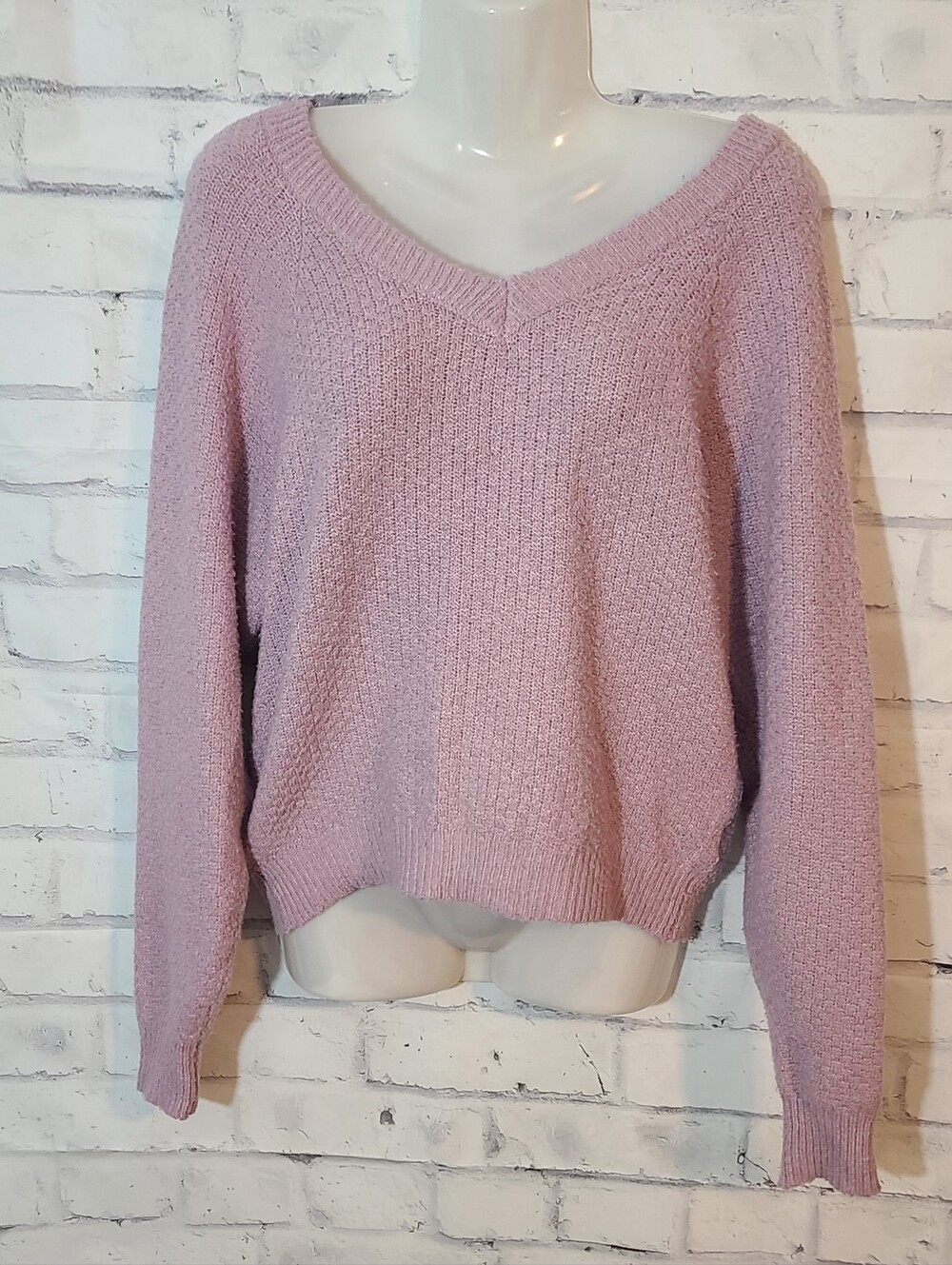 Freshman 1996 Pink Knit V-Neck Solid Bow Tie Back Pullover M